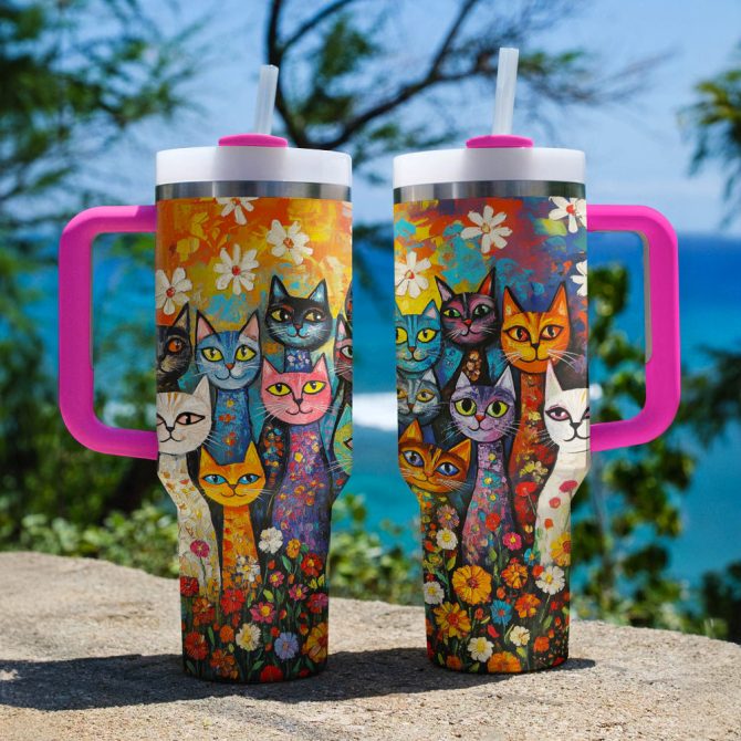 Cat Parade Custom Stanley Quencher 40Oz Stainless Steel Tumbler With Handle - Image 2