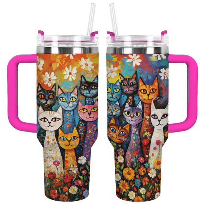 Cat Parade Custom Stanley Quencher 40Oz Stainless Steel Tumbler With Handle