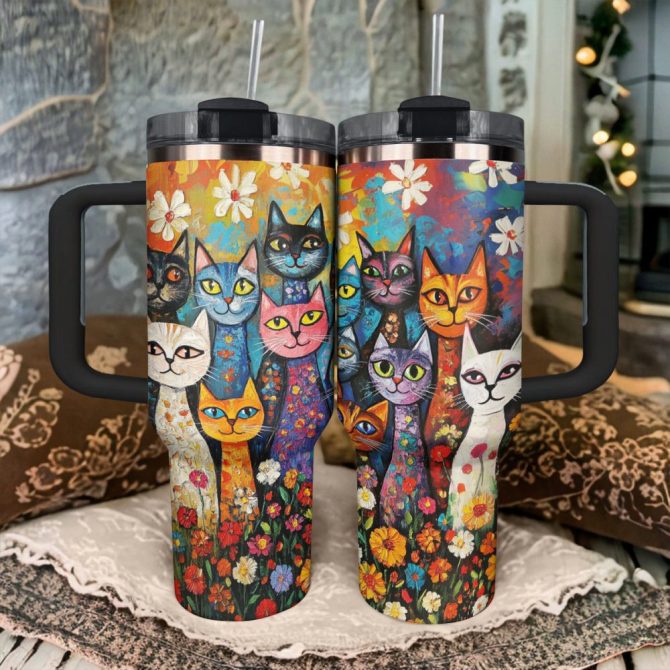 Cat Parade Custom Stanley Quencher 40Oz Stainless Steel Tumbler With Handle - Image 3