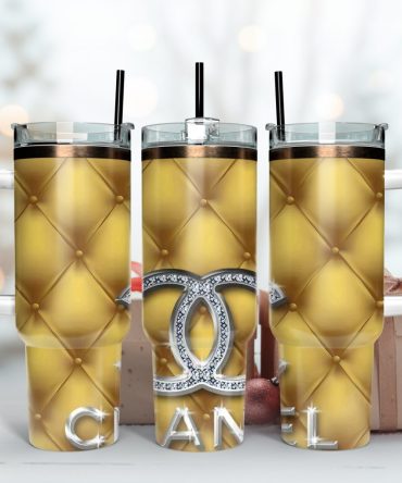 Chanel Glitter Logo Custom Stanley Quencher 40Oz Stainless Steel Tumbler With Handle