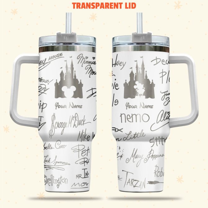 Character Signature Disney Cartoon Custom Stanley Quencher 40Oz Stainless Steel Tumbler With Handle