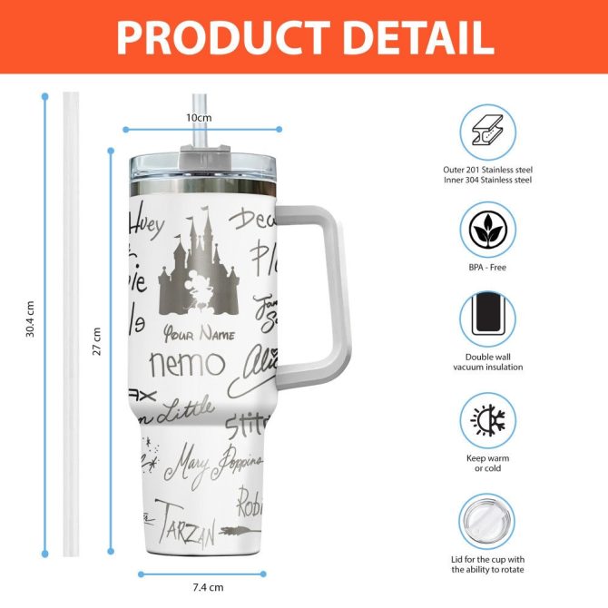 Character Signature Disney Cartoon Custom Stanley Quencher 40Oz Stainless Steel Tumbler With Handle - Image 2