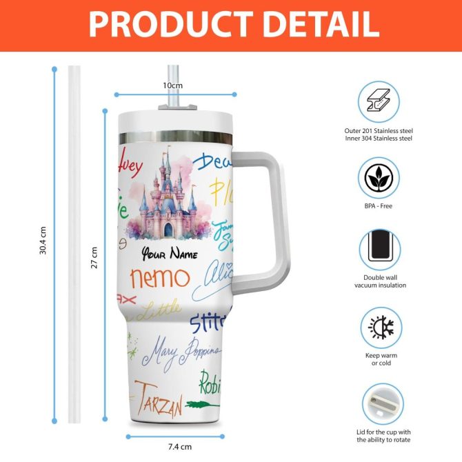 Character Signature Disney Cartoon Custom Stanley Quencher 40Oz Stainless Steel Tumbler With Handle - Image 4