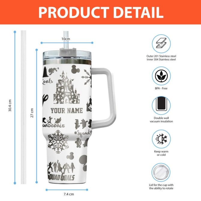 Character Squad Disney Cartoon Custom Stanley Quencher 40Oz Stainless Steel Tumbler With Handle - Image 2