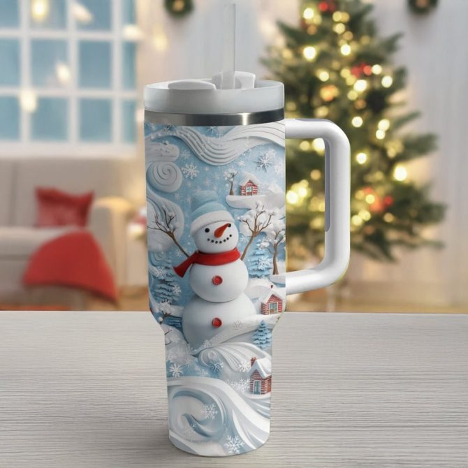 Cheerful Christmas Snowman Custom Stanley Quencher 40Oz Stainless Steel Tumbler With Handle - Image 2