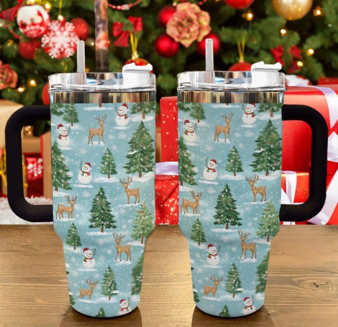 Cheerful Christmas Wonderland Custom Stanley Quencher 40Oz Stainless Steel Tumbler With Handle - Image 3
