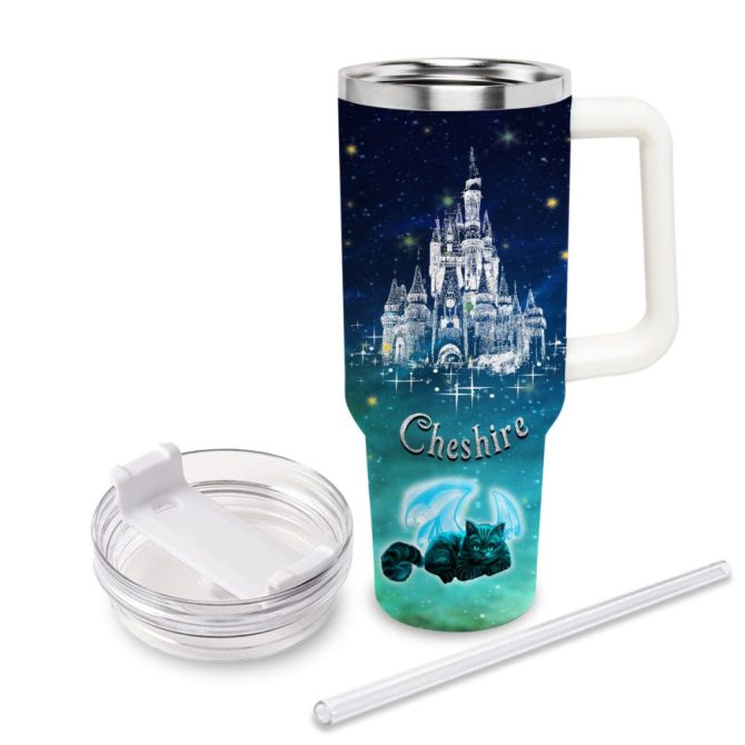 Cheshire Cat Alice In Wonderland Cartoon Custom Stanley Quencher 40Oz Stainless Steel Tumbler With Handle - Image 2