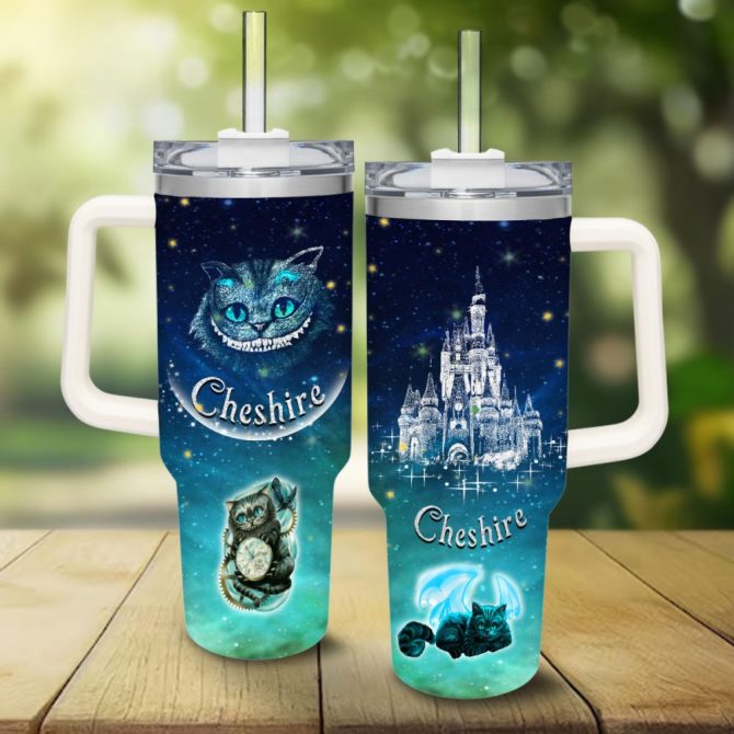 Cheshire Cat Alice In Wonderland Cartoon Custom Stanley Quencher 40Oz Stainless Steel Tumbler With Handle