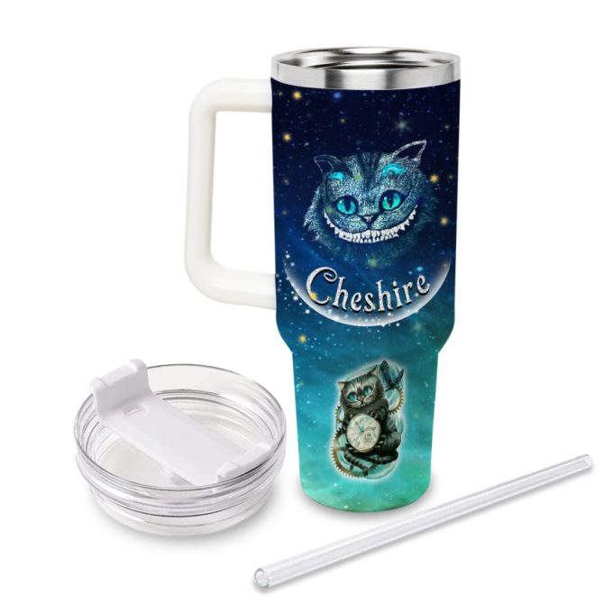Cheshire Cat Alice In Wonderland Cartoon Custom Stanley Quencher 40Oz Stainless Steel Tumbler With Handle - Image 3