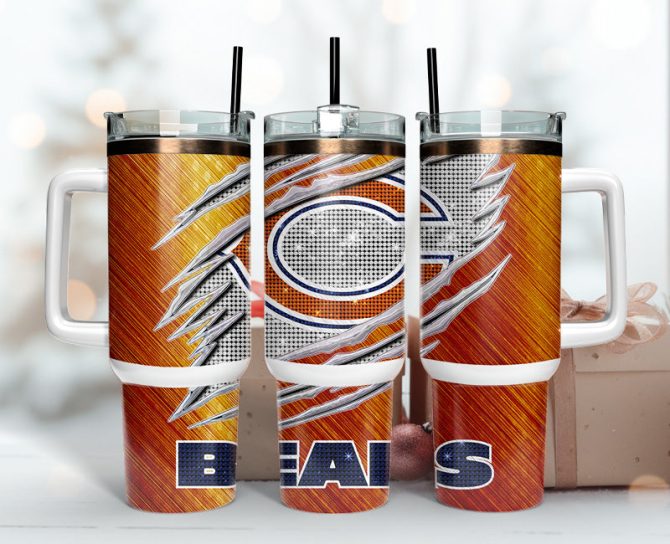 Chicago Bears Nfl Custom Stanley Quencher 40Oz Stainless Steel Tumbler With Handle