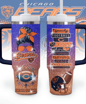 Chicago Bears Nfl Custom Stanley Quencher 40Oz Stainless Steel Tumbler With Handle