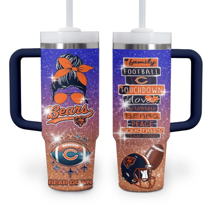 Chicago Bears Nfl Custom Stanley Quencher 40Oz Stainless Steel Tumbler With Handle - Image 2