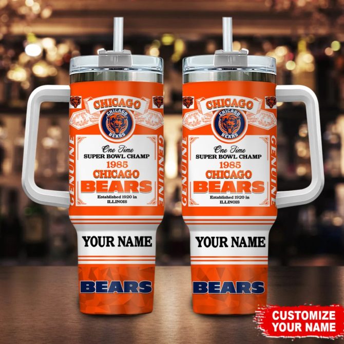 Chicago Bears Nfl Custom Stanley Quencher 40Oz Stainless Steel Tumbler With Handle