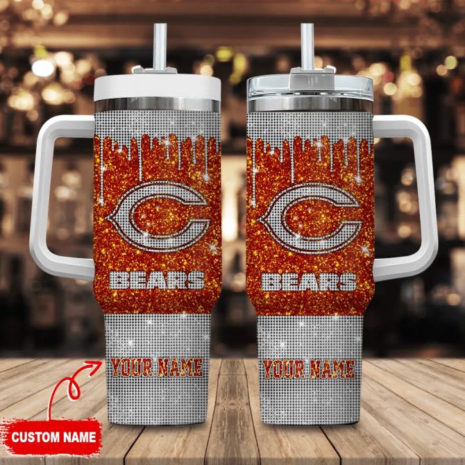 Chicago Bears Nfl Custom Stanley Quencher 40Oz Stainless Steel Tumbler With Handle
