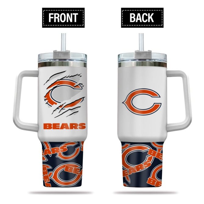 Chicago Bears Nfl Custom Stanley Quencher 40Oz Stainless Steel Tumbler With Handle