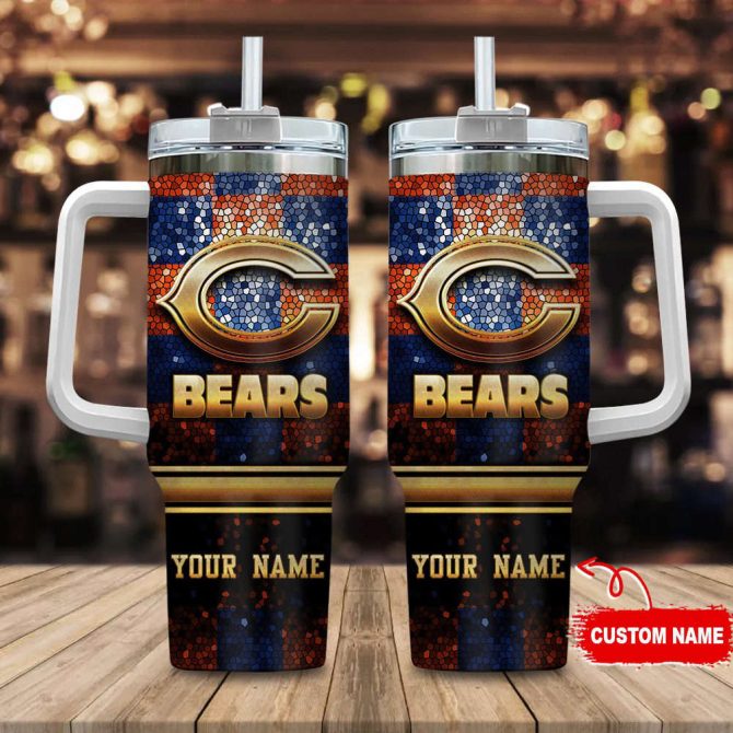 Chicago Bears Nfl Custom Stanley Quencher 40Oz Stainless Steel Tumbler With Handle
