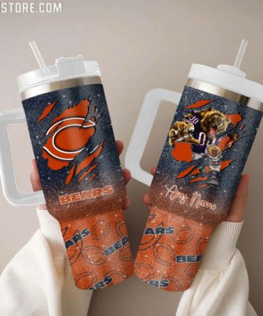 Chicago Bears Nfl Custom Stanley Quencher 40Oz Stainless Steel Tumbler With Handle
