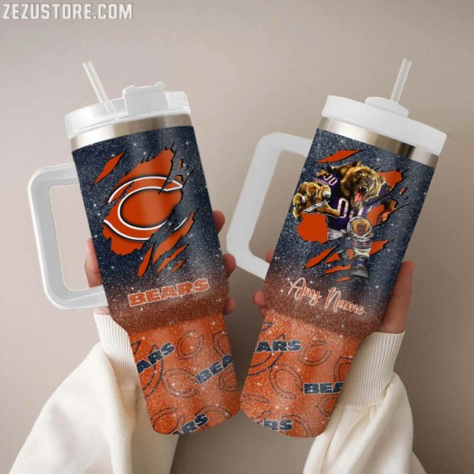 Chicago Bears Nfl Custom Stanley Quencher 40Oz Stainless Steel Tumbler With Handle
