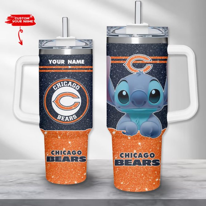 Chicago Bears Nfl Custom Stanley Quencher 40Oz Stainless Steel Tumbler With Handle