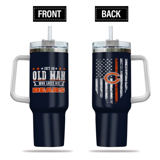 Chicago Bears Nfl Custom Stanley Quencher 40Oz Stainless Steel Tumbler With Handle