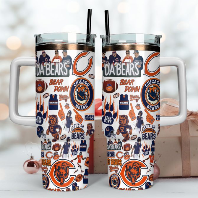 Chicago Bears Nfl Sports Custom Stanley Quencher 40Oz Stainless Steel Tumbler With Handle - Image 4