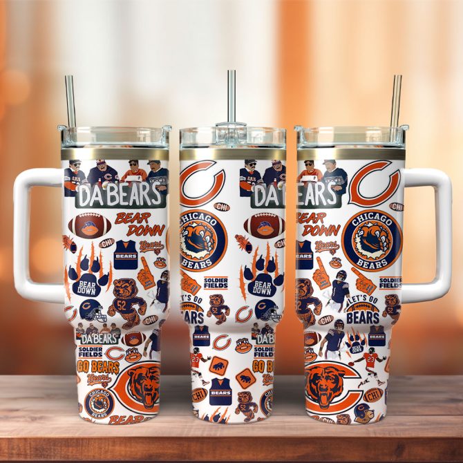 Chicago Bears Nfl Sports Custom Stanley Quencher 40Oz Stainless Steel Tumbler With Handle