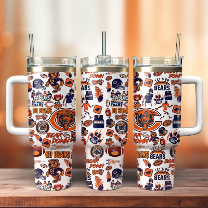 Chicago Bears Nfl Sports Custom Stanley Quencher 40Oz Stainless Steel Tumbler With Handle