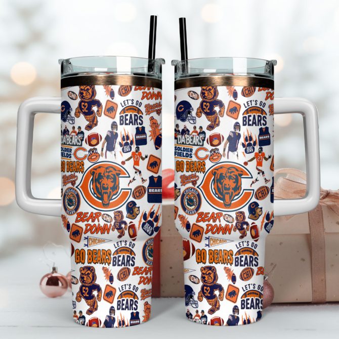 Chicago Bears Nfl Sports Custom Stanley Quencher 40Oz Stainless Steel Tumbler With Handle - Image 4