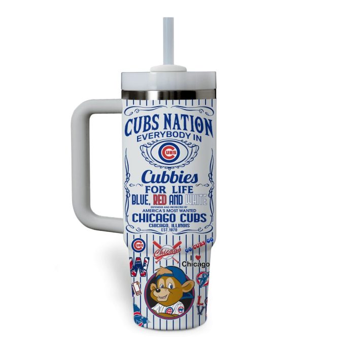 Chicago Cubs Baseball Mlb Custom Stanley Quencher 40Oz Stainless Steel Tumbler With Handle - Image 2