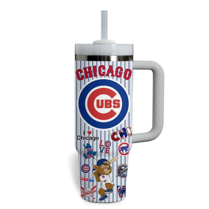 Chicago Cubs Baseball Mlb Custom Stanley Quencher 40Oz Stainless Steel Tumbler With Handle - Image 3