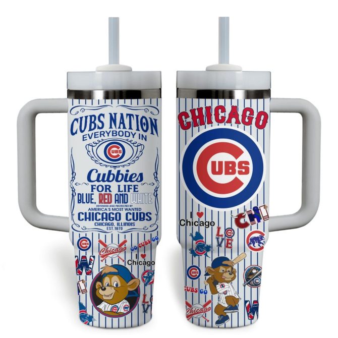 Chicago Cubs Baseball Mlb Custom Stanley Quencher 40Oz Stainless Steel Tumbler With Handle