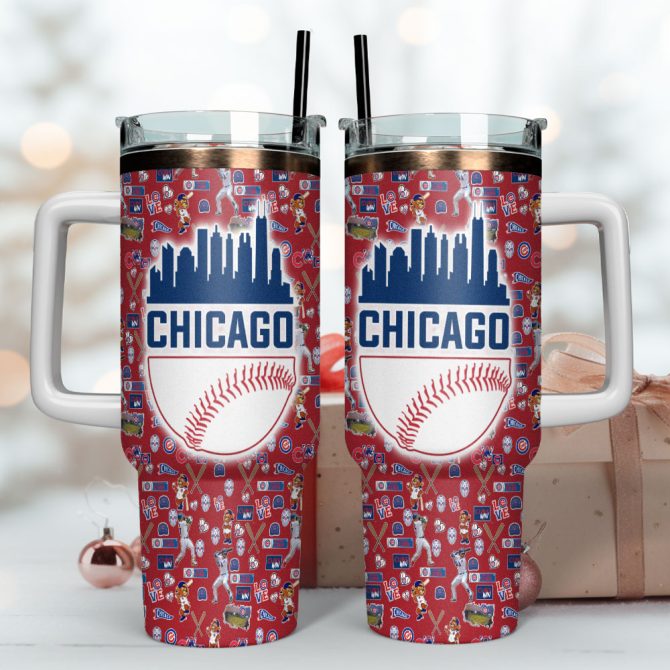 Chicago Cubs Mlb Custom Stanley Quencher 40Oz Stainless Steel Tumbler With Handle - Image 4