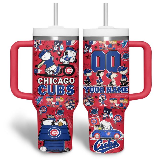 Chicago Cubs Mlb Custom Stanley Quencher 40Oz Stainless Steel Tumbler With Handle
