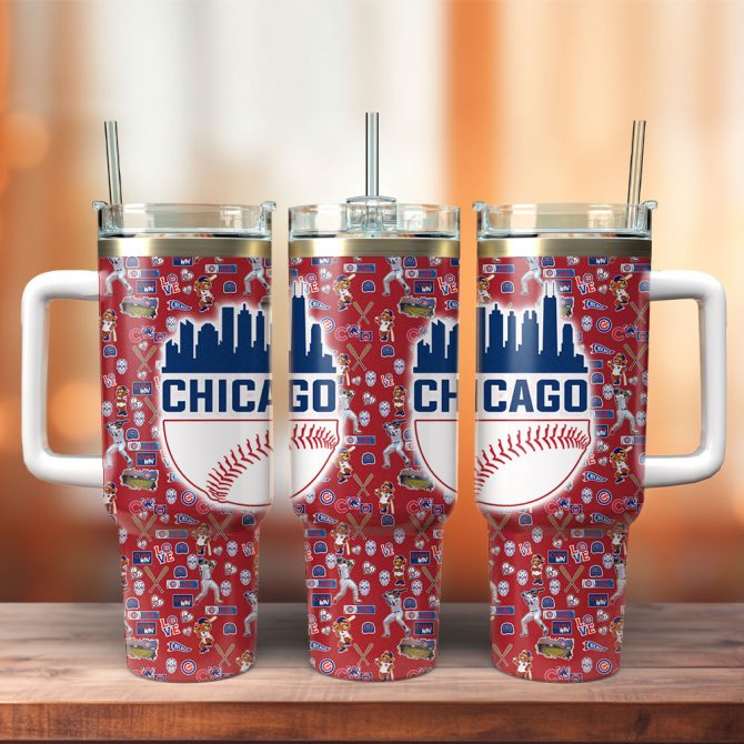 Chicago Cubs Mlb Custom Stanley Quencher 40Oz Stainless Steel Tumbler With Handle