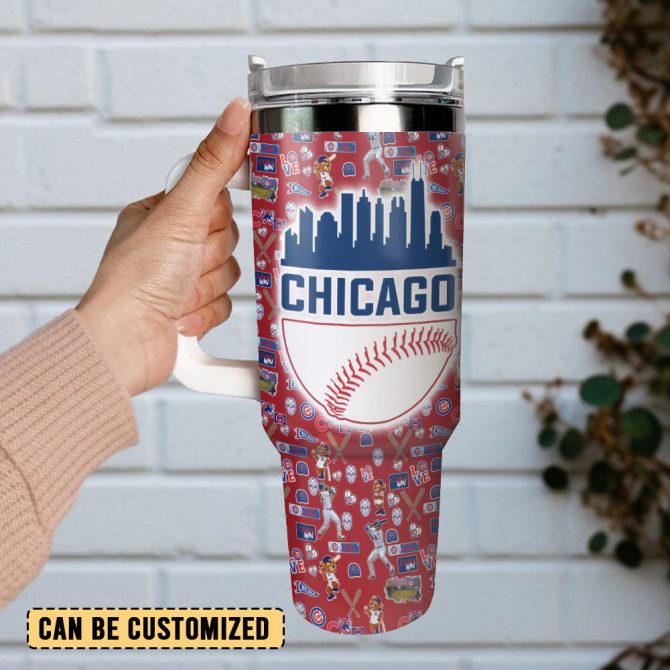 Chicago Cubs Mlb Custom Stanley Quencher 40Oz Stainless Steel Tumbler With Handle - Image 3