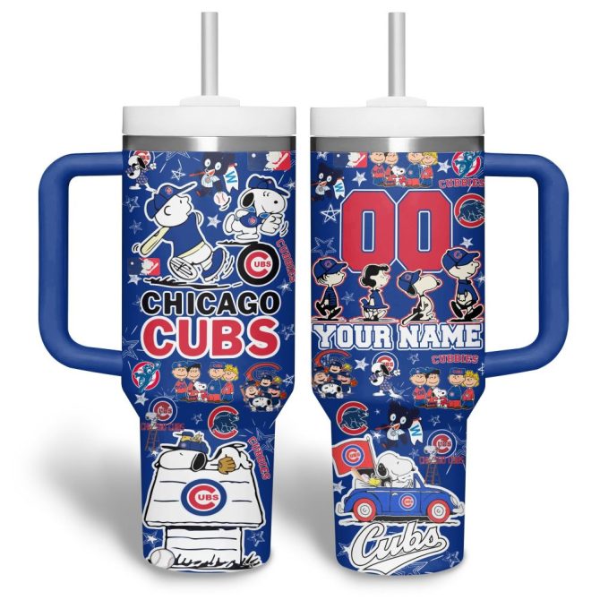 Chicago Cubs Mlb Custom Stanley Quencher 40Oz Stainless Steel Tumbler With Handle