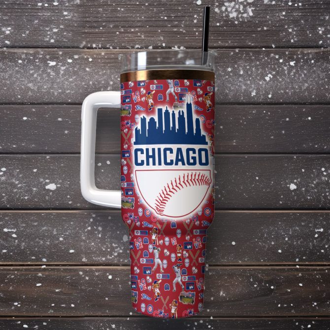 Chicago Cubs Mlb Custom Stanley Quencher 40Oz Stainless Steel Tumbler With Handle - Image 2