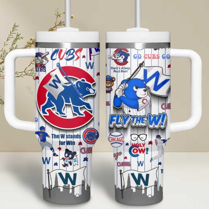 Chicago Cubs Mlb Custom Stanley Quencher 40Oz Stainless Steel Tumbler With Handle