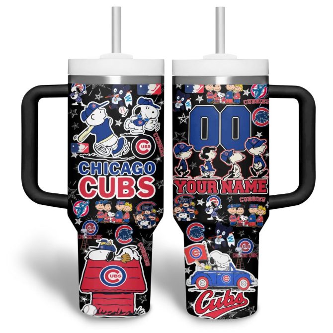 Chicago Cubs Mlb Custom Stanley Quencher 40Oz Stainless Steel Tumbler With Handle