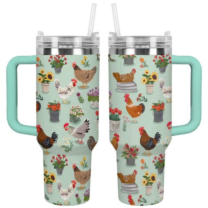 Chicken Custom Stanley Quencher 40Oz Stainless Steel Tumbler With Handle - Image 2