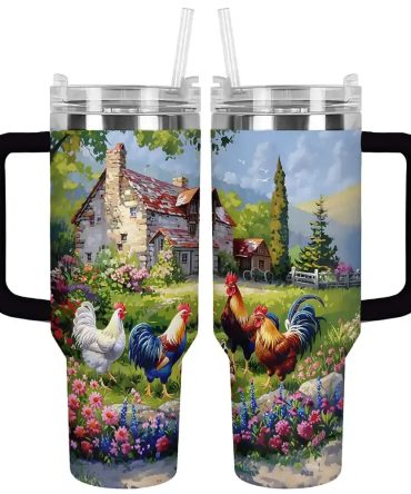 Chicken Custom Stanley Quencher 40Oz Stainless Steel Tumbler With Handle