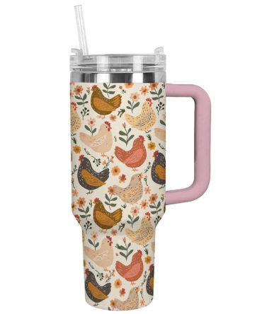 Chicken Custom Stanley Quencher 40Oz Stainless Steel Tumbler With Handle