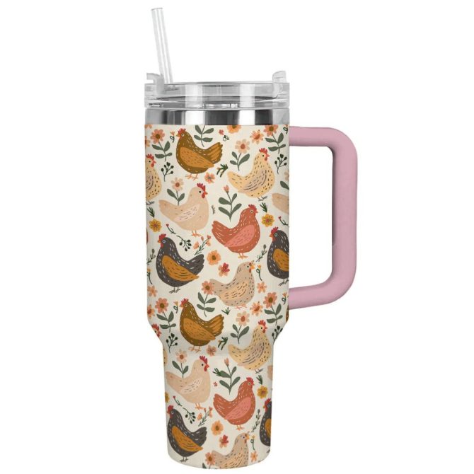 Chicken Custom Stanley Quencher 40Oz Stainless Steel Tumbler With Handle