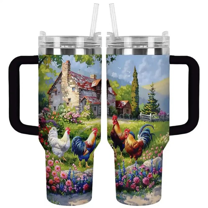 Chicken Custom Stanley Quencher 40Oz Stainless Steel Tumbler With Handle - Image 2