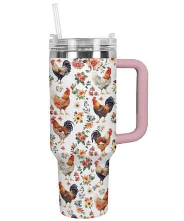 Chicken Custom Stanley Quencher 40Oz Stainless Steel Tumbler With Handle