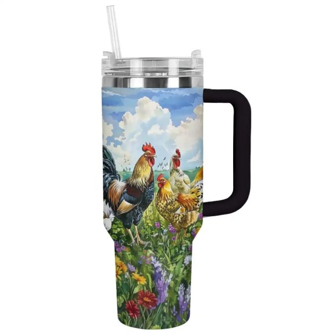 Chicken Custom Stanley Quencher 40Oz Stainless Steel Tumbler With Handle