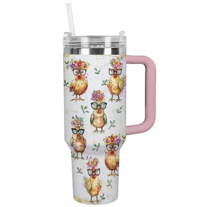 Chicken Custom Stanley Quencher 40Oz Stainless Steel Tumbler With Handle
