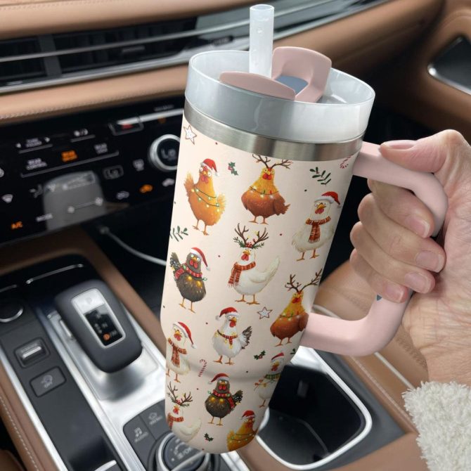 Chicken Holiday Christmas Custom Stanley Quencher 40Oz Stainless Steel Tumbler With Handle - Image 3