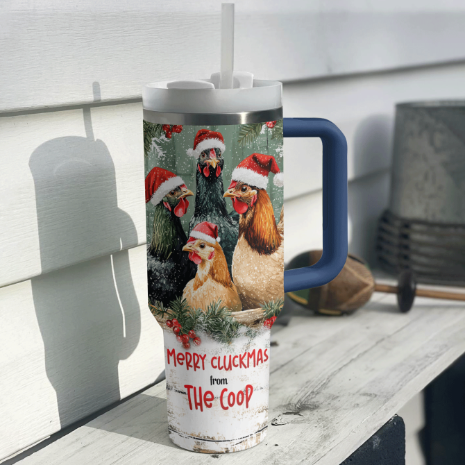 Chicken Merry Cluckmas Christmas Custom Stanley Quencher 40Oz Stainless Steel Tumbler With Handle - Image 2