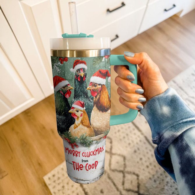 Chicken Merry Cluckmas Christmas Custom Stanley Quencher 40Oz Stainless Steel Tumbler With Handle - Image 3